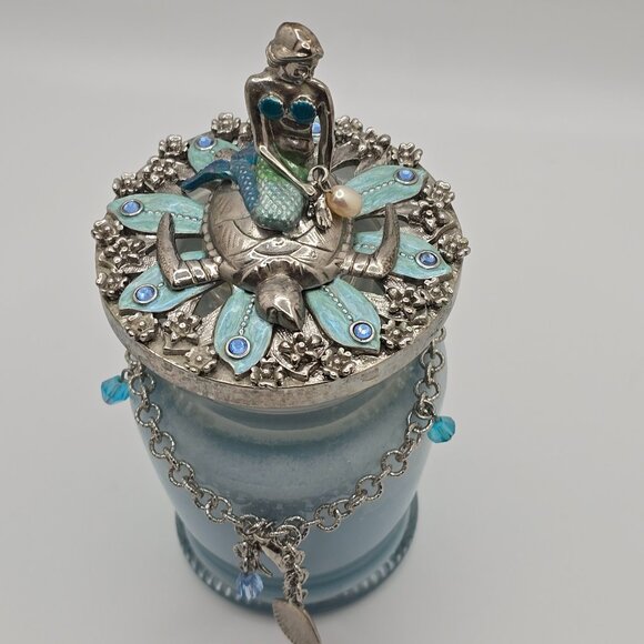 Kirks Folly Scented Candle with Silver Blue Mermaid on Turtle Lid and Bracelet - Picture 5 of 8